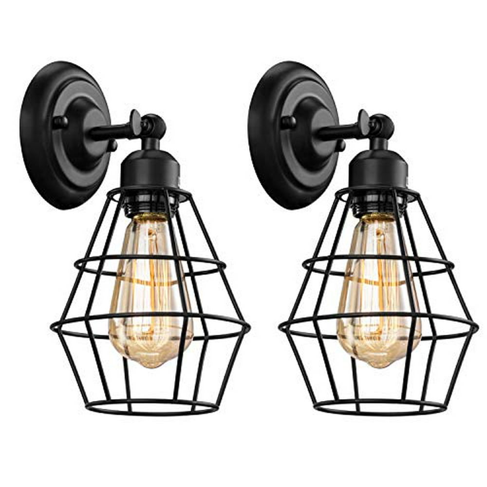 Elibbren Industrial Wall Sconce, 2 Pack, Vintage Wire Cage Wall