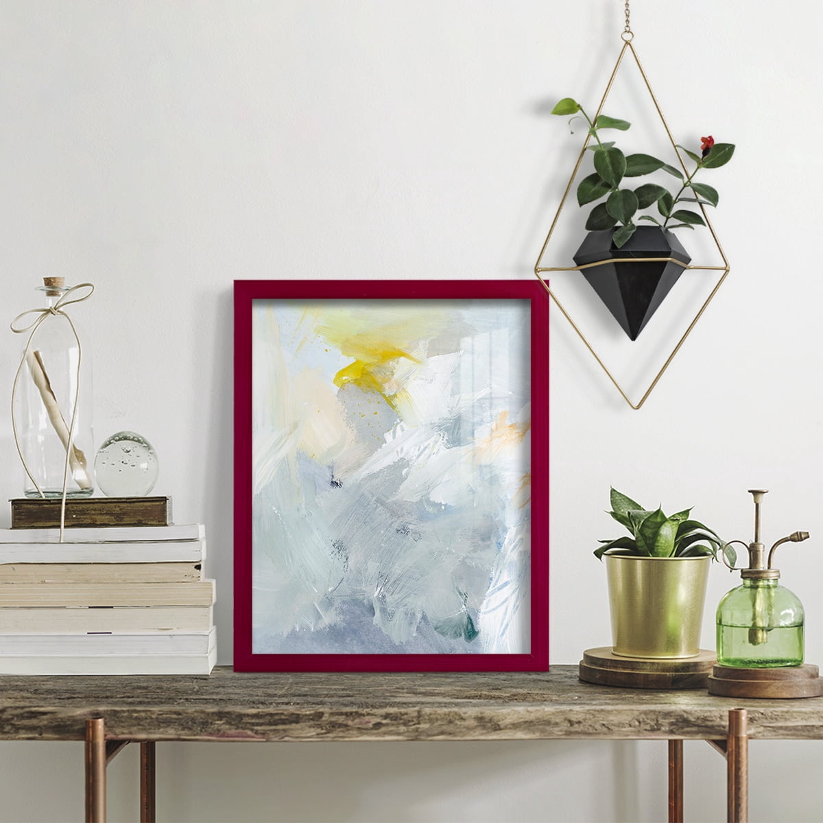 Canary and Sky II - Framed Print w/glass - Cherry Red