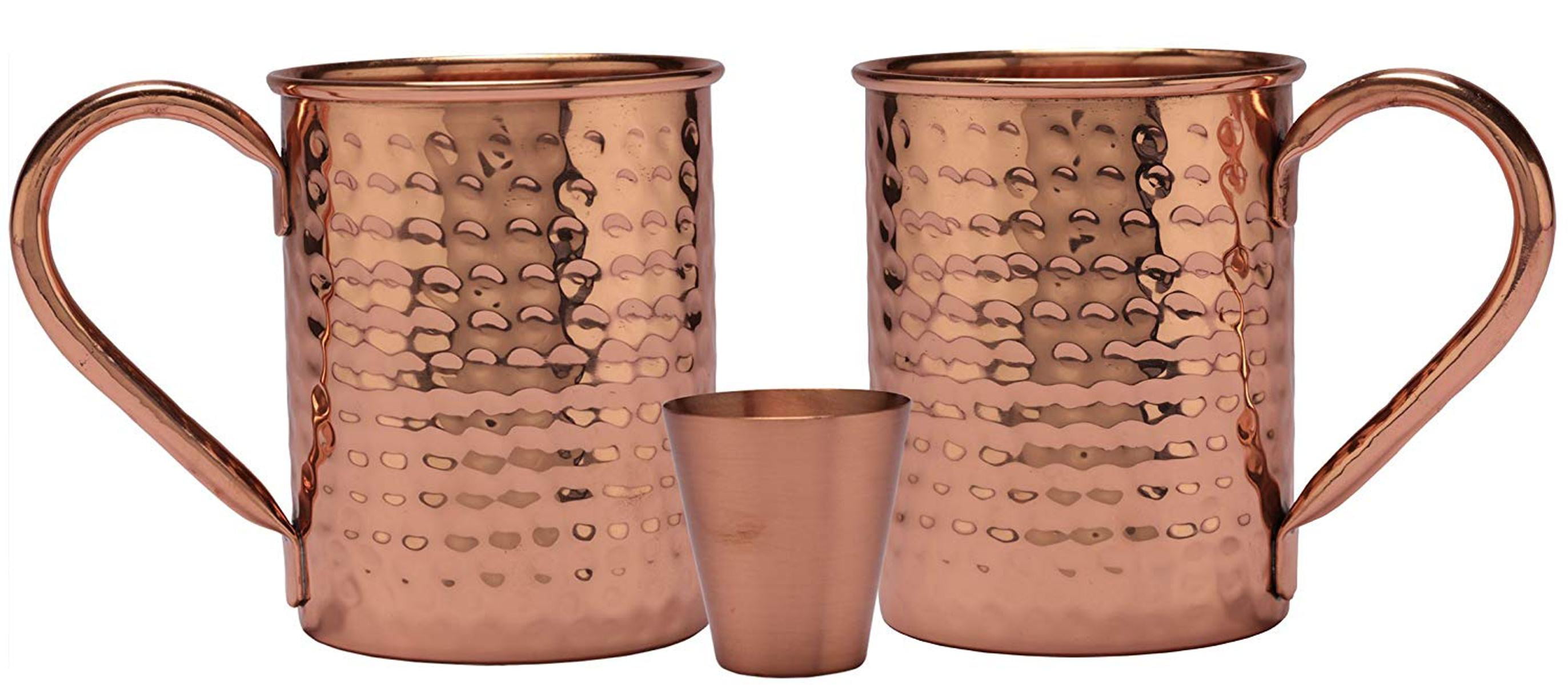 Melange 24 Oz Copper Classic Mug for Moscow Mules Set of 2 with One Shot Glass Includes Free Recipe Card No Lining Heavy Gauge 