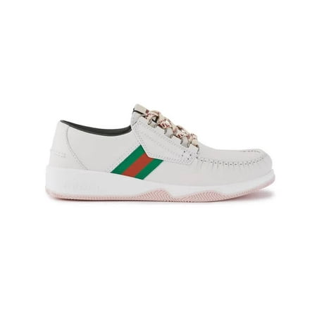 Gucci Men's Leather Lace-Up Low-Top Sneakers With Web, Brand Size 6 (US Size 6.5)