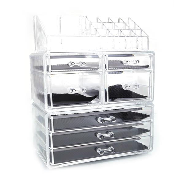 3 Pcs Clear Acrylic Makeup Organizer, Lucite Vanity Table With Drawers