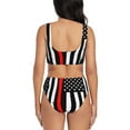 thumbnail image 3 of Kdxio Firefighters USA Flag Print Women's 2 Piece High Waisted Wrap Spaghetti Strap Summer Swimsuit Bikini Set-, 3 of 7