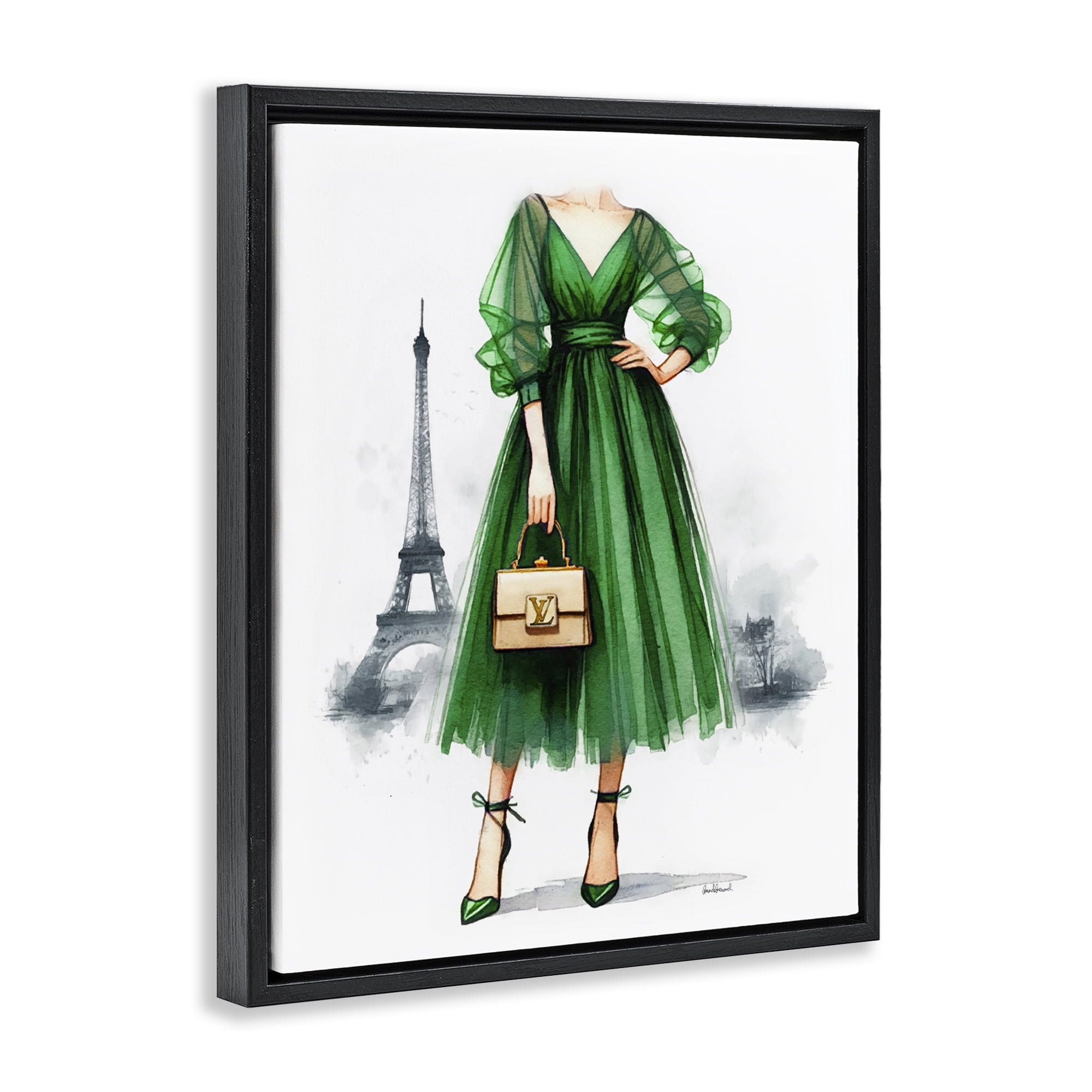 Stupell Industries Parisian Girl Fashion Fashion Painting Black Floater Framed Canvas Art Print Wall Art, 17 x 21