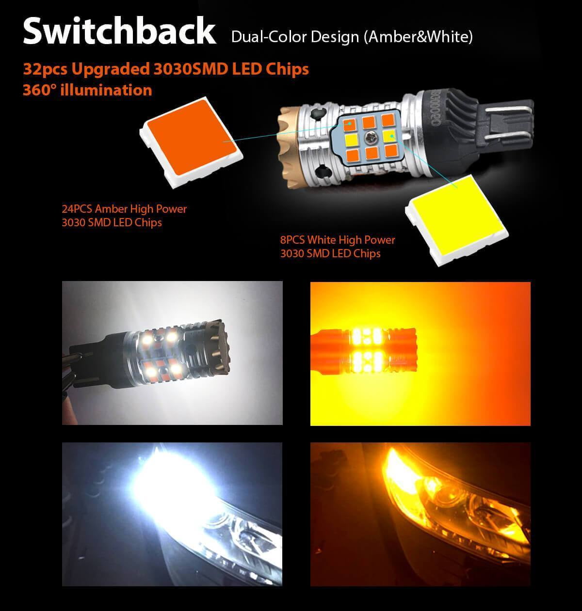 No Load Resistor Need Pack of 2 White Daytime Running Parking Light LASFIT CANBUS Anti Hyper Flash 7443 7444 T20 Dual Color Switchback LED Amber Turn Signal Light Blinker Bulbs Standard Socket