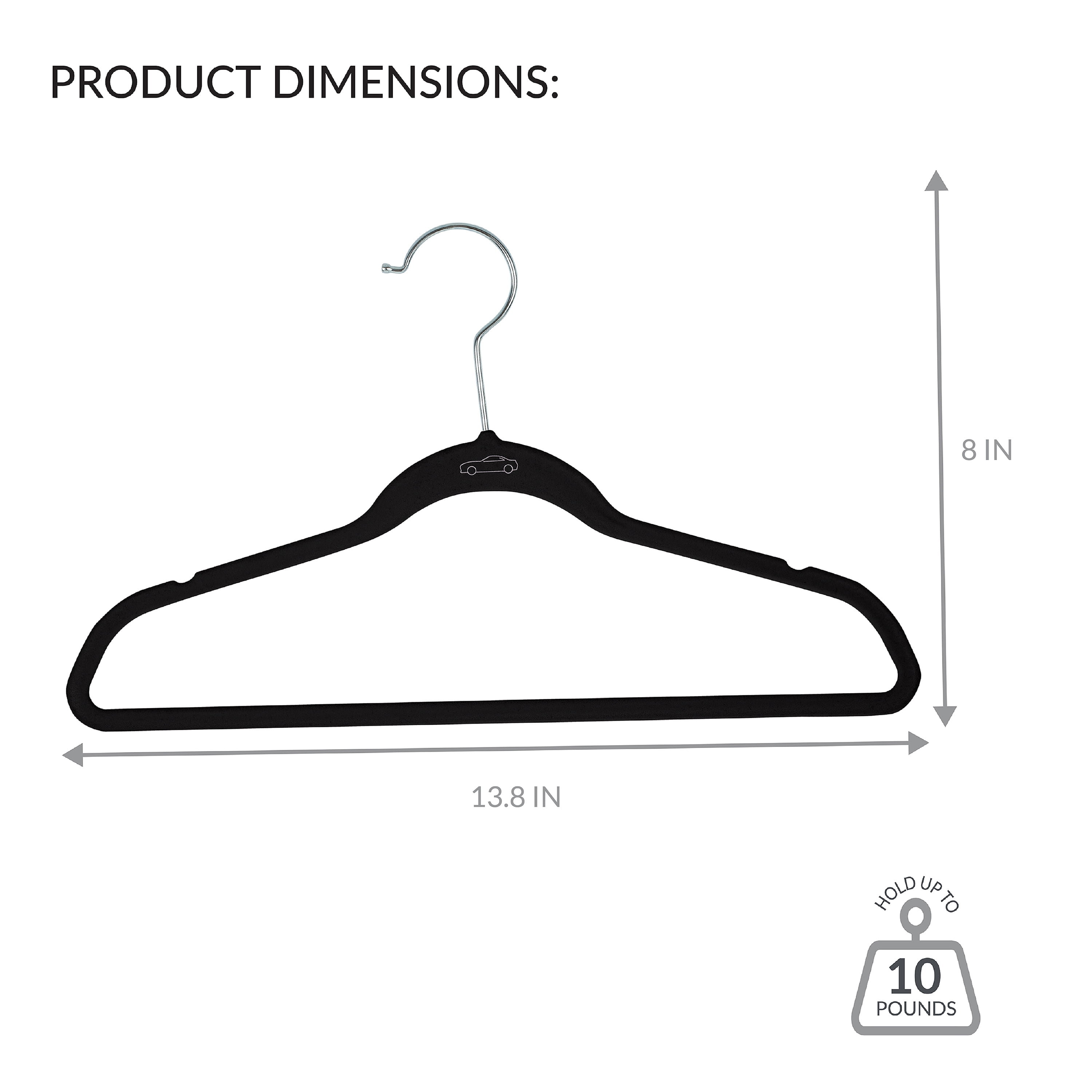Simplify Kids 50 Pack Velvet Shirt Hangers with Race Car Icon in Black