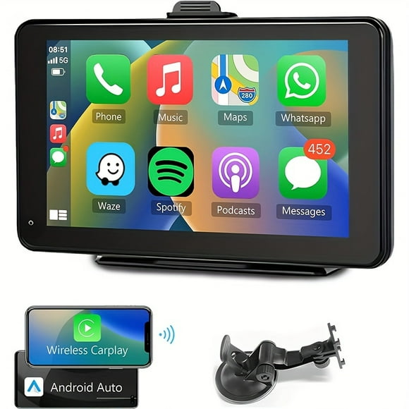 Wireless For Apple Car Play Portable Car Screen, 7 Inch HD Car Radio Receiver, With Android Auto GPS/Voice Control/AUX/TF