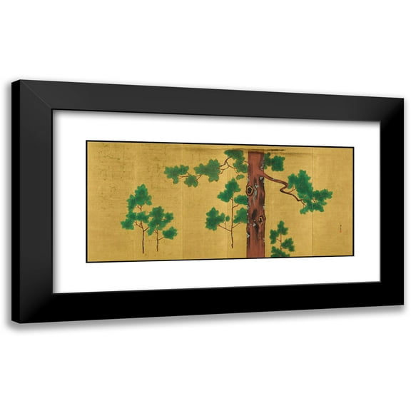 Suzuki Kiitsu 14x8 Black Modern Framed Museum Art Print Titled - Hinoki Cypress Tree