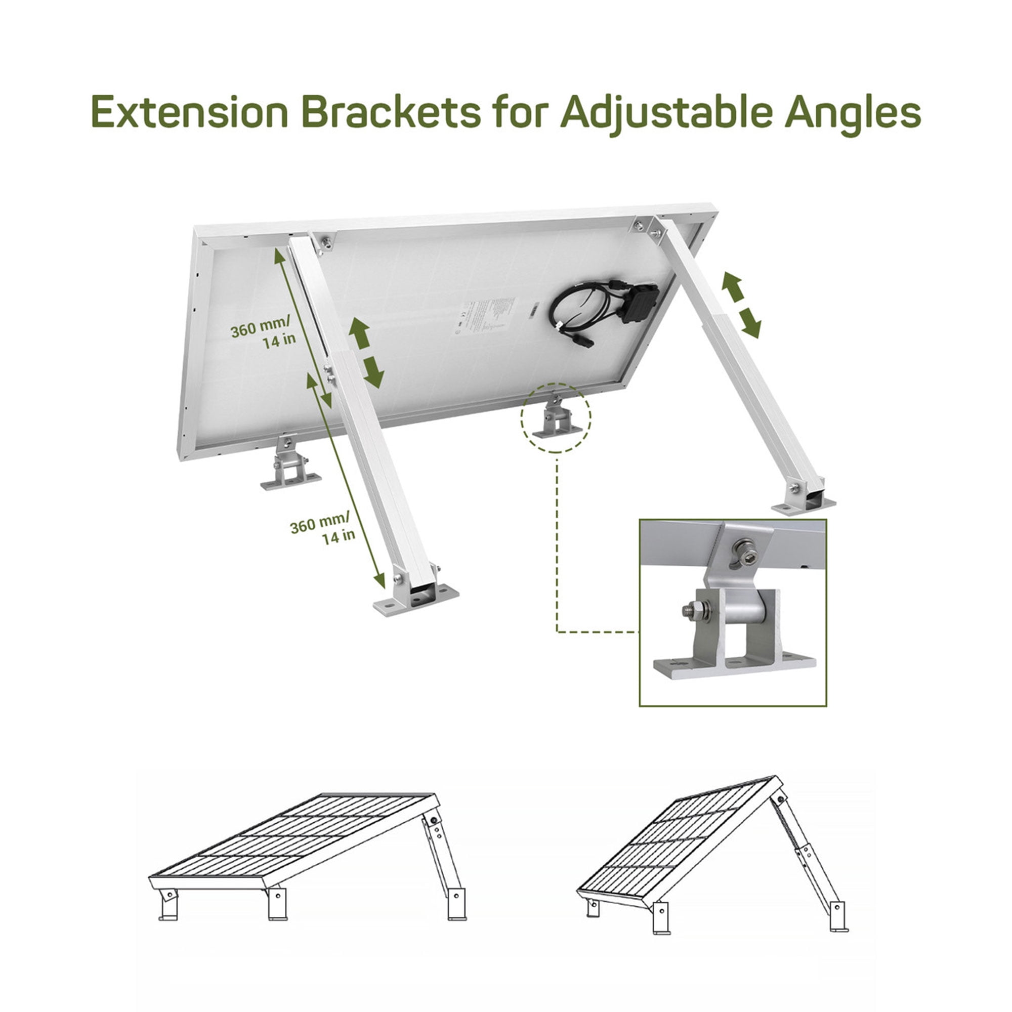 HQST Adjustable Solar Panel Tilt Mounting Bracket, 30 for 200W, White