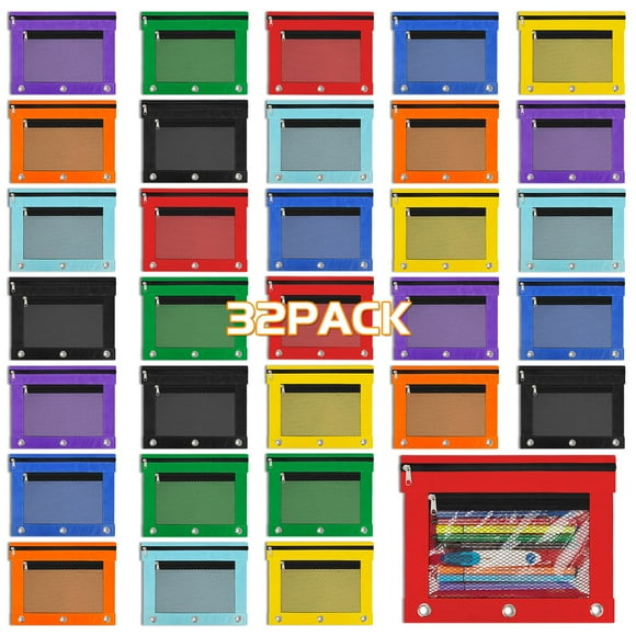 Estuches para lápices IKAYAS, paquete de 32 unidades, 25 x 19 cm, con cierre de 3 anillas