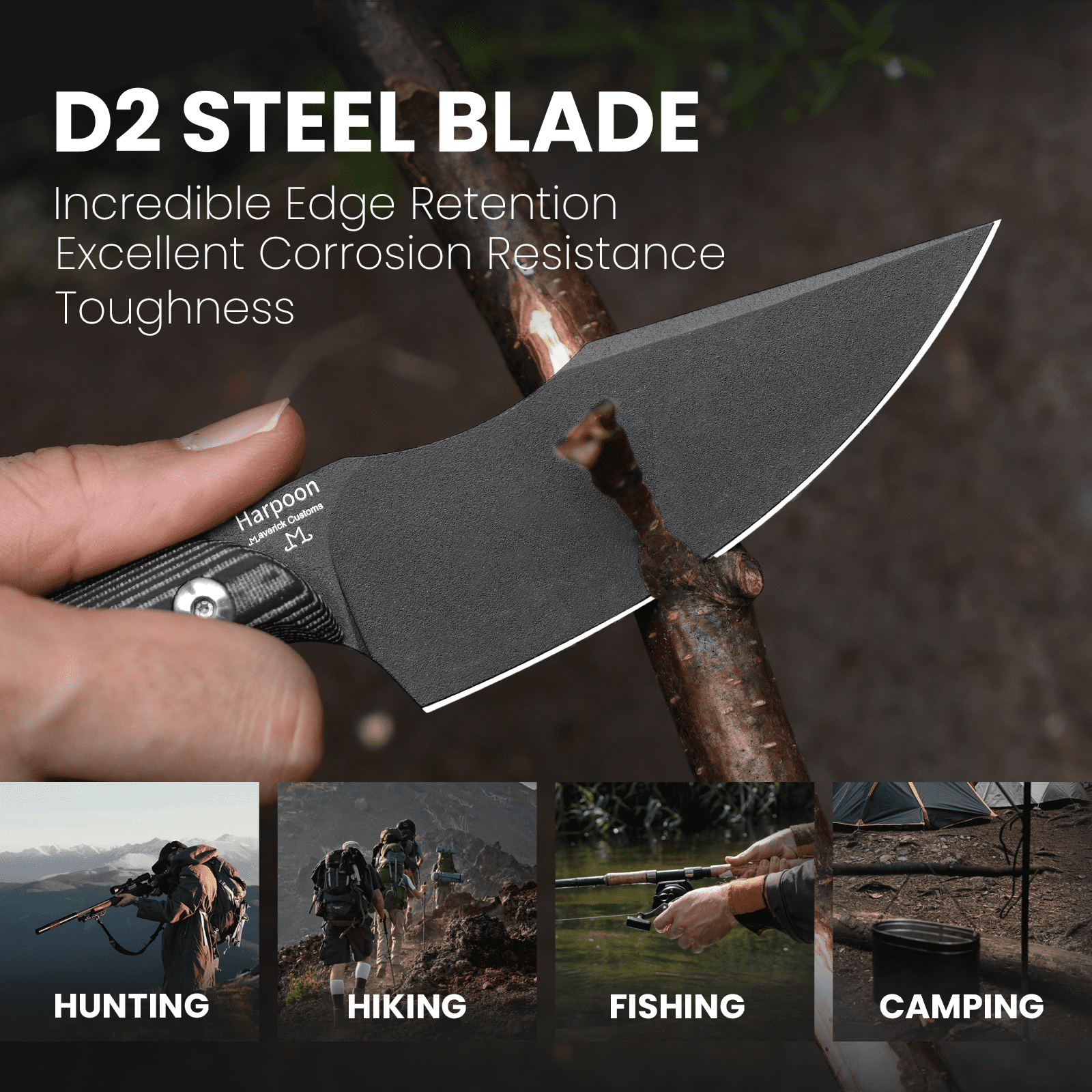 Kizer Harpoon Fixed Blade Knife D2 Blade Micarta Handle Pocket Tactical Knives 1040A1