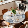 thumbnail image 5 of Round Fitted Tablecloth,Classic Flower Magnolia Circle Table Cover Waterproof Table Cloth with Elastic Edge,Blue Gradient Outdoor Tablecloths for Kitchen Picnic 55-60in, 5 of 9