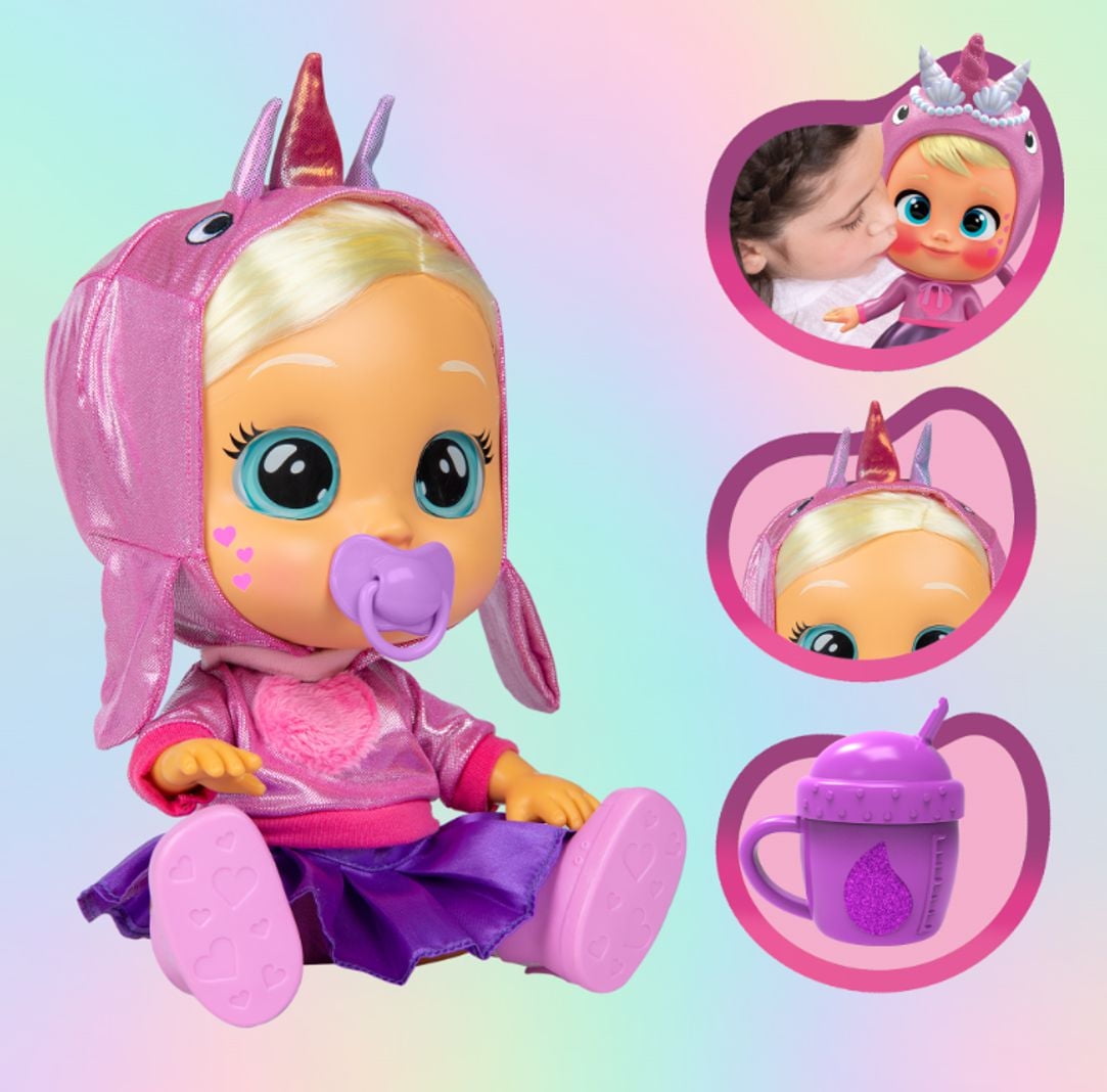 Cry Babies Kiss Me Stella - Deluxe Blushing Cheeks Feature | Shimmery Changeable Outfit with Bonus Baby Bottle