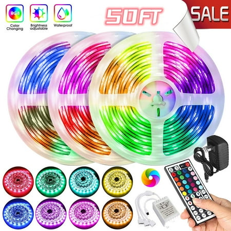 

50ft LED Lights for Bedroom Flexible Strip Light RGB 300 LEDs with Remote Controll Multi-Color Changing Light Strips for Ceiling Bar Counter Cabinet Decoration