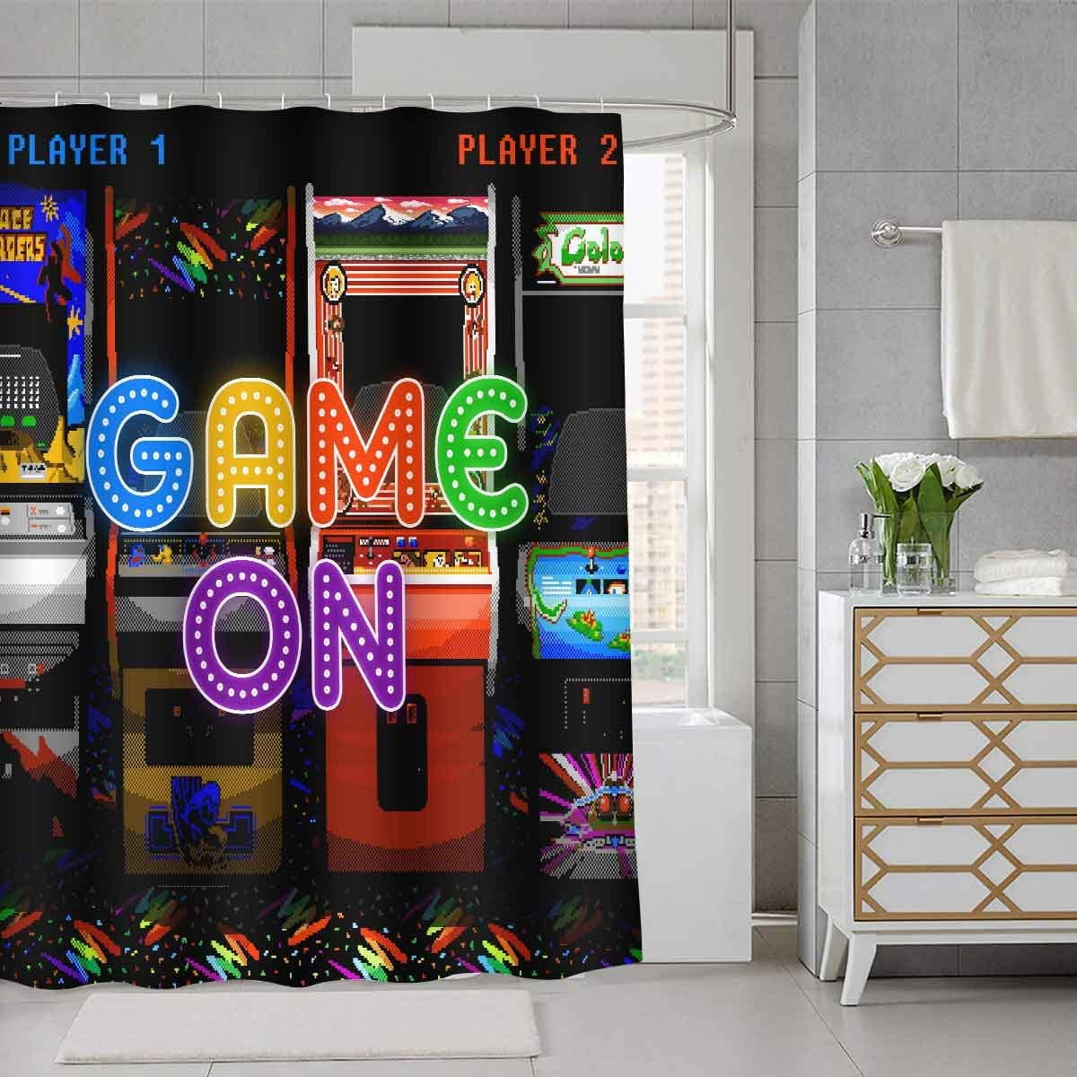 HTBUSC Games Shower Curtain Set 4PCS Game Kids Bathroom Shower Curtain