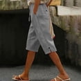 thumbnail image 4 of UAMVSH Bermuda Shorts for Women Knee Length Casual Drawstring Linen Shorts Button Side Split Summer Beach Shorts with Pockets, 4 of 7