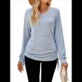 thumbnail image 2 of Camisetas para Mujer, Larga, Cuello en V, Básicas, Informales, Holgadas, Suaves, para Otoño. Azul S, 2 of 10