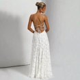 thumbnail image 4 of White Spaghetti Strap Square Neck Floral Lace Ruched Waist Maxi Dress, 4 of 13