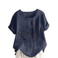 thumbnail image 2 of Xuyuer Summer Tops for Womens Casual Loose Fit Solid Color Regular T Shirt Button Short Sleeves Crew Neck Blouses, 2 of 5