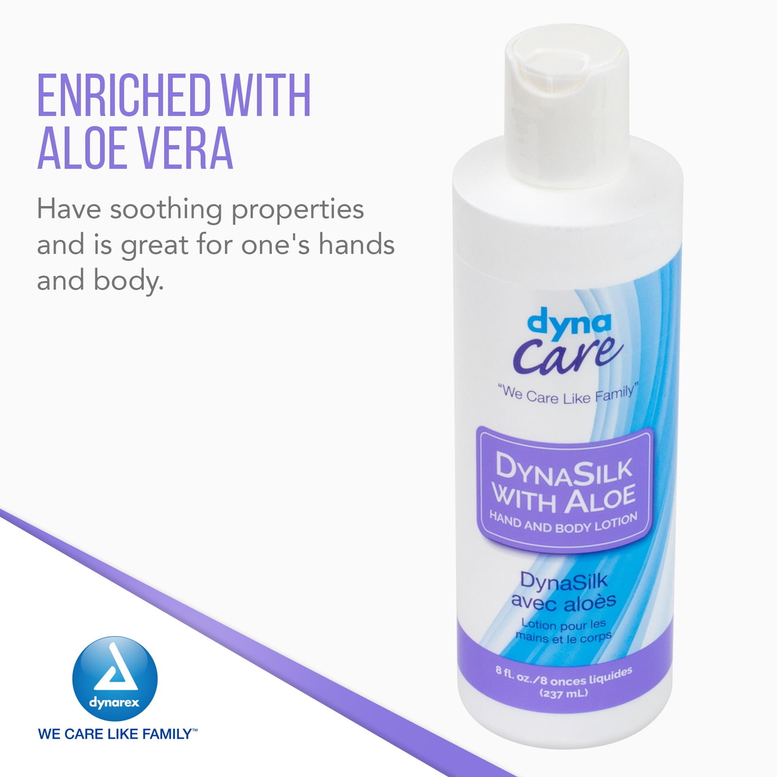 Dynarex DynaSilk with Aloe - Moisturizing Hand & Body Lotion for Dry Skin, Cracking - Non-Greasy Formula with Refreshing Scent - Suitable For All Skin Types - 8 oz., 48 Bottles per Case