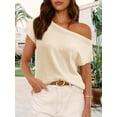 thumbnail image 2 of Short Sleeve Womens One Shoulder Sweater Tops Casual Loose Knit Going Out Shirt, 2 of 6