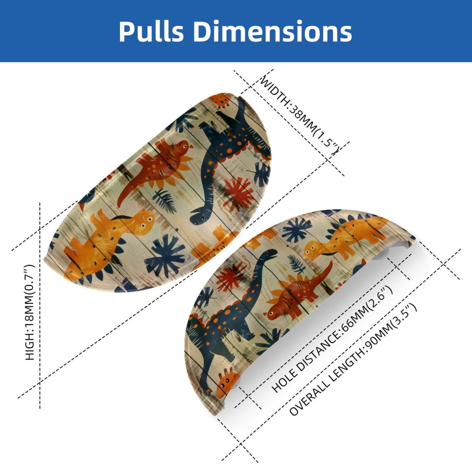 PhooArto 6 Pcs Cup Drawer Pulls, Dinosaurs Patterns on Wooden Board Shell Shape Handles Cabinet Knobs for Dresser Cupboard Closet Wardrobe with Screws