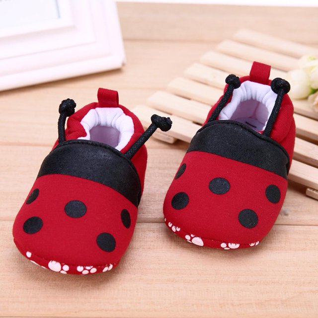 Bolsa Zapatos de bebé con patrón de mariquita roja, zapatos suaves con banda elástica para primeros pasos (11cm)