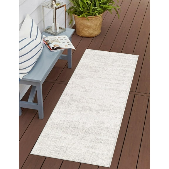 Unique Loom Outdoor Modern Collection Area Rug - Cartago (2' x 6' Runner Gray/Ivory)