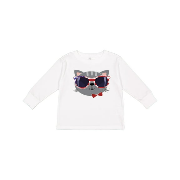 Inktastic 4th of July Girl Patriotic Cat Boys or Girls Long Sleeve Toddler T-Shirt