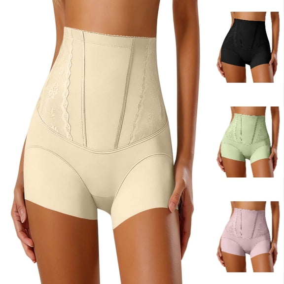 Xijirk Women High Waist Lace Shapewear Shorts with Tummy and Waist Control for Under Dresses Daily Wear,Beige,M
