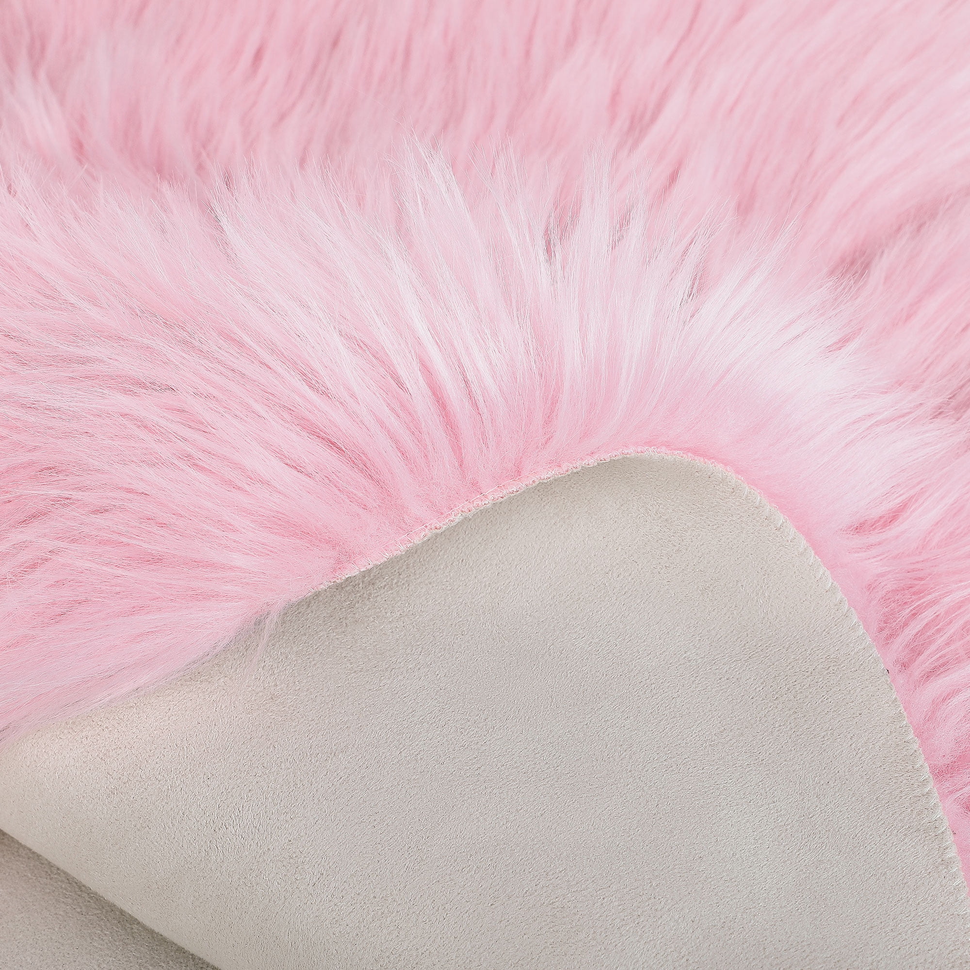 Unique Bargains Artificial Animal Wool Soft Faux Fur Sheepskin Plush Area Rug Light Pink 2x2 Feet Round