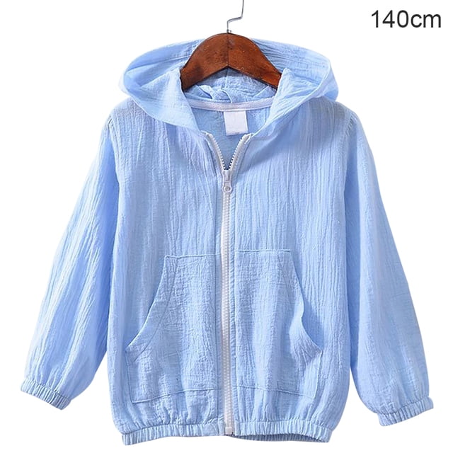 Abrigo para niños Chaqueta con capucha de algodón con protección solar para bebé niña niño, azul, 140 cm Vogacara AP001415-05