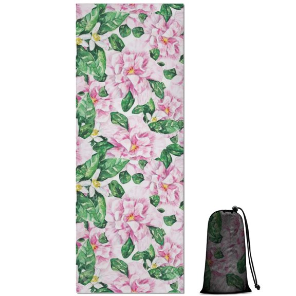 Pioneer Flower Floral Print Pattern Hot Yoga Mat Towel Non Slip for Hot Yoga - Quick-Drying Yoga Mat Cover with 4 Corner Pockets with Travel Bag - Hot Yoga Towel Non Slip 70"x26"