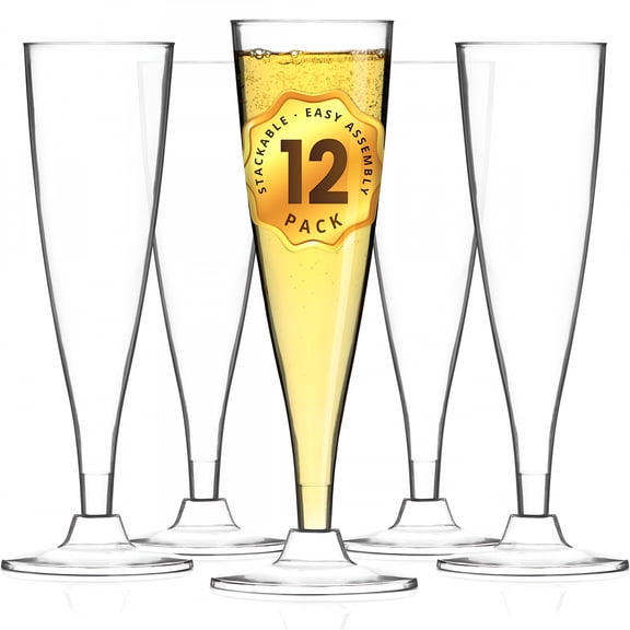 BPPEG 12 Plastic Champagne Flutes,5 Oz Plastic Champagne Coupe Glasses