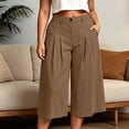 thumbnail image 2 of Women's Plus Size Solid Color Elastic Waist Cropped Pants, Pleated Loose Capri Trousers with Pockets, Relaxed Casual Four Season Bottoms for Daily Shopping | TruHer,Brown 2XL, 2 of 8
