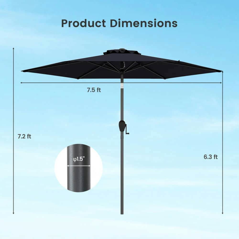 Demifill 7.5 Feet Outdoor Patio Heavy Duty Market Umbrella, Shade with Push Button Tilt for Patio, Garden, Backyard, Black