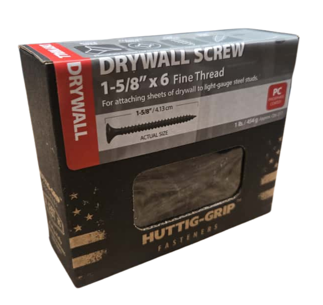 Huttig-Grip Drywall Screws 1-5/8" x #6 – Black Phosphate, Fine Thread, Phillips Bugle Head (Pack of 2)-1200703.2