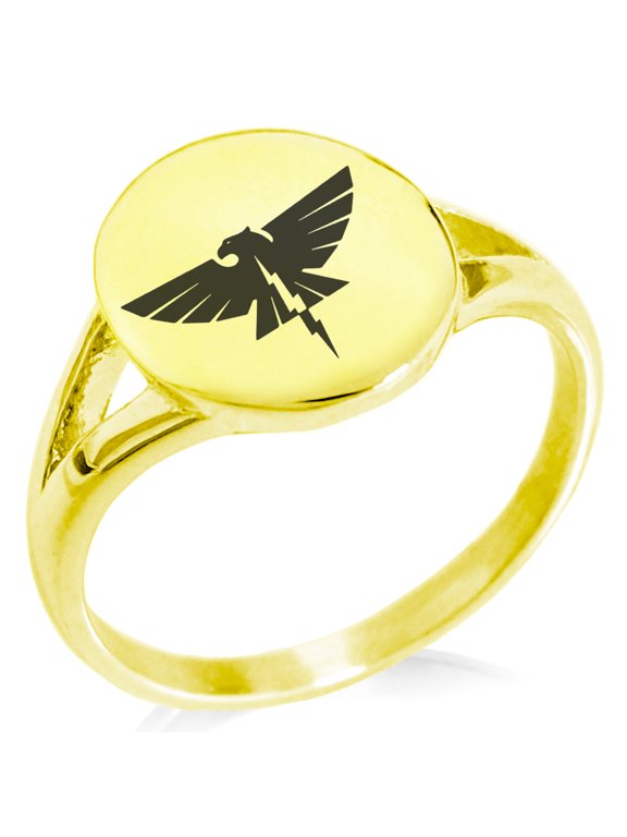 Stainless Steel Zeus Greek God of Sky Minimalist Oval Top Polished Statement Signet Ring