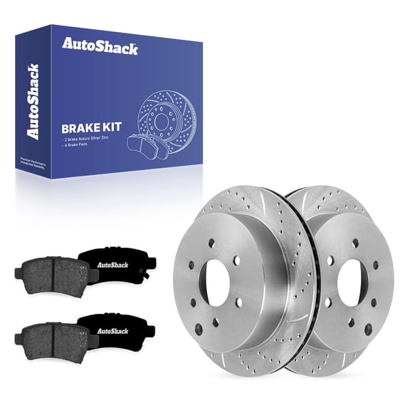 AutoShack Rear Vented Drilled & Slotted Silver Zinc Coated Brake Rotors   Premium Ceramic Pads 6-PC Brake Kit Replacement for 2006-2007 Nissan Xterra SilverShield Pro 11.25" (285.7 mm)