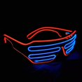 thumbnail image 3 of Pinfox Glow Shutter Neon Rave Glasses El Wire Gafas de sol LED intermitentes iluminan disfraces de DJ para fiesta, años 80, Edm Rb03 (rojo - azul), 3 of 5