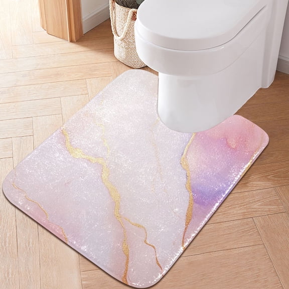Toilet Rug U-Shaped Bathroom Rugs Non-Slip Soft Plush Machine Washable Contour Bath Mat Light Pink Gold Marble 24x20