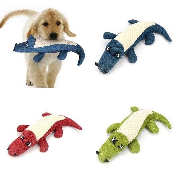 Walbest No Stuffing Squeaky Dog Toy, No Stuffless Crinkle Dog Toy, Puppy Chew Toys, Sturdy Dog Toys , Green Cute Crocodilian