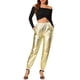 thumbnail image 2 of INSPIRE CHIC Pantalones metálicos holográficos brillantes de cintura alta para mujer de fiesta 2XL dorados, 2 of 7