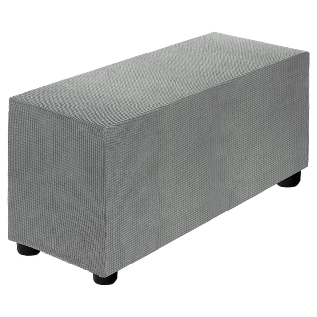 Stretch Ottoman Cover Rectangular Fit Length 33"-40", Medium, Light Gray