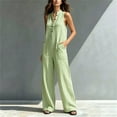 thumbnail image 6 of Ke1Clo Spring Fall Jumpsuits for Women Casual Wide Leg V-Neck Sleeveless Button Front Jumpsuits Full Length Flowy Pocket Lounge Jumpsuit Green S, 6 of 7