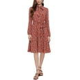 thumbnail image 1 of INSPIRE CHIC Vestido Midi Vintage de Flores con Cinturón y Mangas Largas de Chifón para Mujeres, Cuello con Lazo, XL Rojo y Blanco, 1 of 5