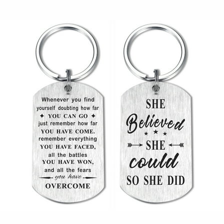 DEGASKEN Inspirational Gifts for Women - She Believed She Could So She Did - Female Girls Positive Quotes Keychain, Silver, 1