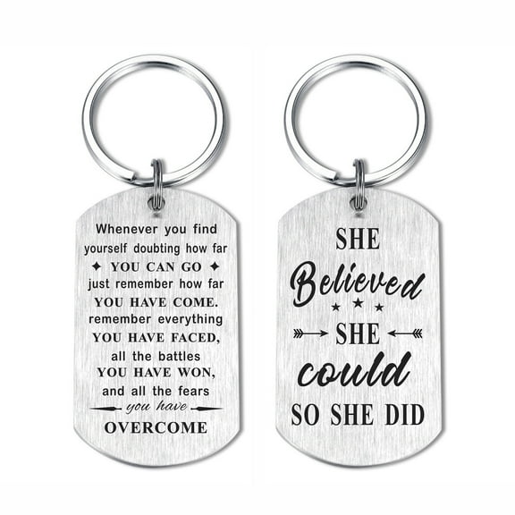 DEGASKEN Inspirational Gifts for Women - She Believed She Could So She Did - Female Girls Positive Quotes Keychain, Silver, 1
