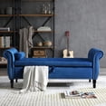thumbnail image 2 of Storage Bench for Bedroom End of Bed Zarler Rolled Armed Velvet Ottoman Couch Long Bench Bedroom Bench with Storage, Blue, 2 of 8
