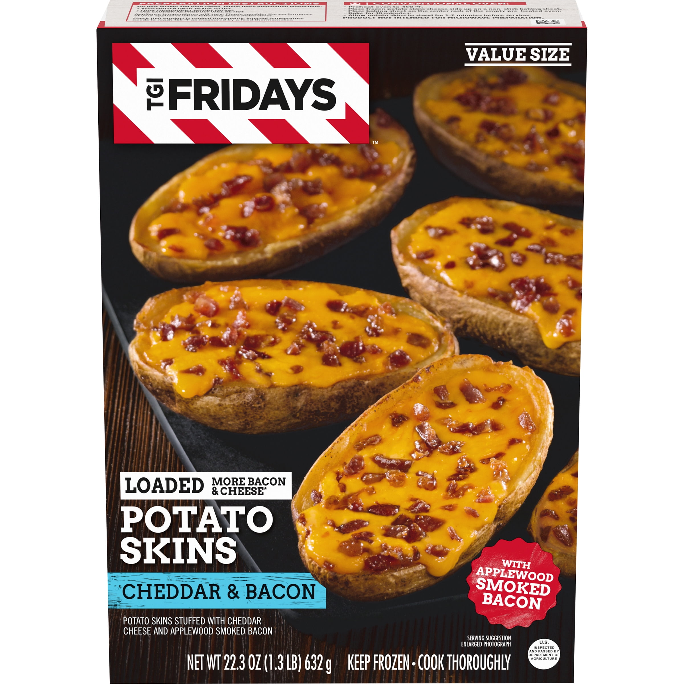 Tgi Fridays Loaded Cheddar Bacon Potato Skins Value Size Frozen Snacks 22 3 Oz Box Walmart Com Walmart Com