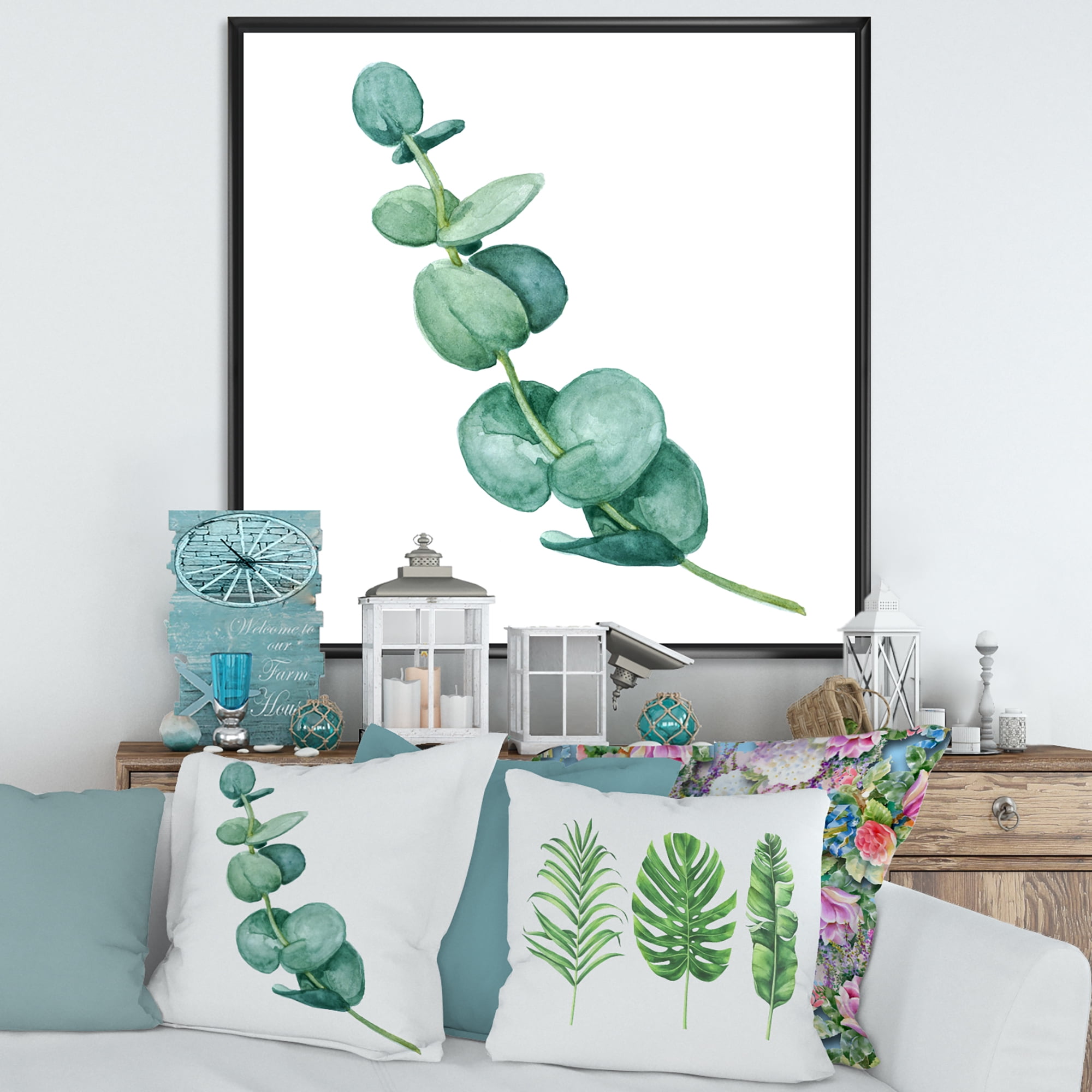 Designart 'Young Eucalyptus Branches and Leaves II' Traditional Framed Canvas Wall Art Print